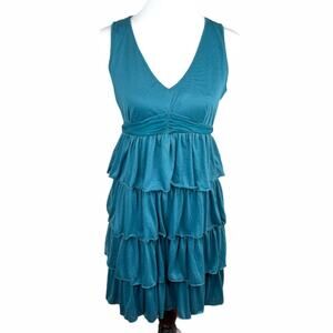 Elle Tiered Ruffle Dress with Bow Teal Size Medium